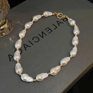 2024年新款 简约复古OT扣网红锁骨链颈链 巴洛克异形珍珠项链女法式