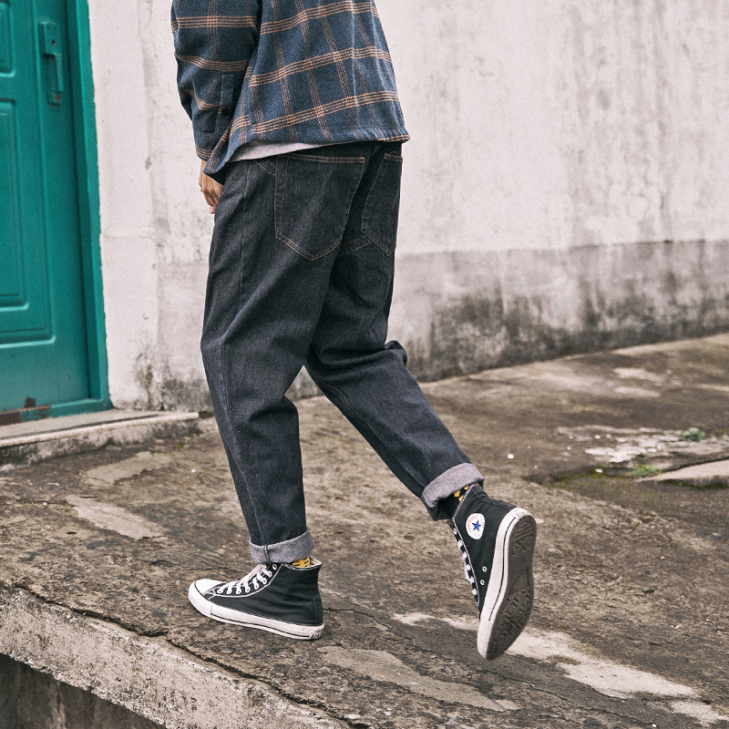 劳尔春秋季黑色牛仔裤男士薄款韩版宽松潮流直筒裤小脚裤九分裤子