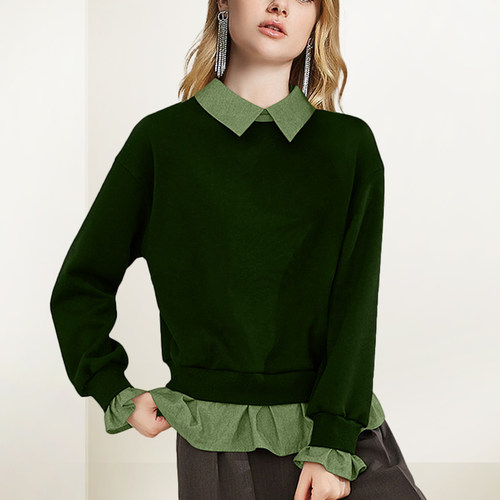 法式复古撞色拼接卫衣女