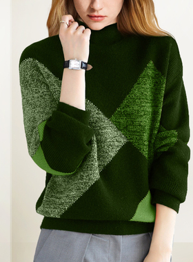 QOOEL撞色慵懒风毛衣2025年秋冬新款显瘦拼色保暖打底短款针织衫