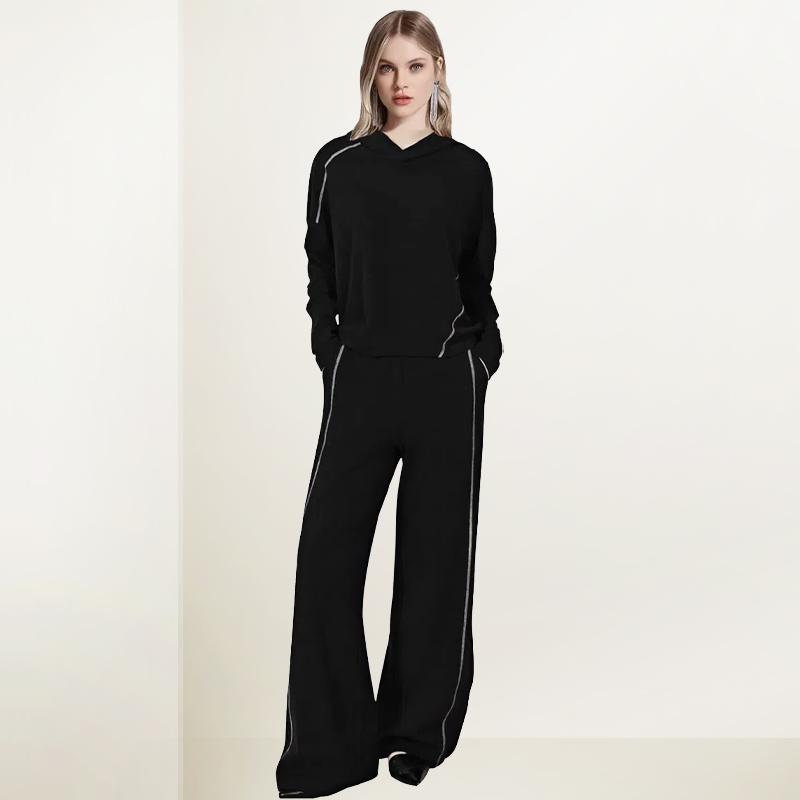 黑色撞色卫衣套装宽松显瘦