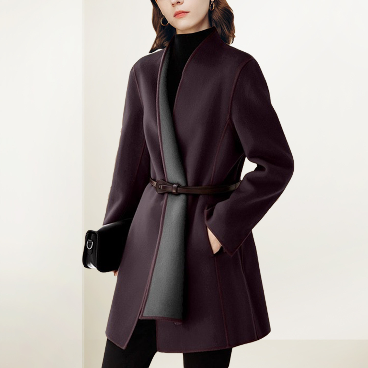 QOOEL轻奢高级感气质毛呢大衣2025冬季新款时尚名媛范中长款外套,女装/女士精品,毛呢外套,淘宝优惠券,粉丝福利购,淘宝优惠卷