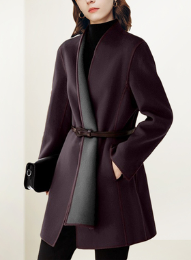 QOOEL轻奢高级感气质毛呢大衣2025冬季新款时尚名媛范中长款外套