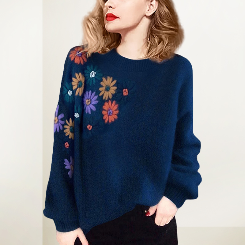 气质温柔慵懒风花朵毛衣