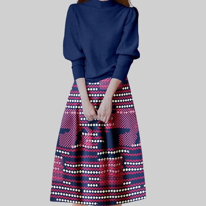 温柔风气质蓝粉色套装女2025秋冬新款泡泡袖上衣印花半身裙两件套,女装/女士精品,时尚套装,淘宝优惠券,粉丝福利购,淘宝优惠卷