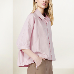 新款 女2026年春装 设计感洋气宽松显瘦休闲衬衣潮 翻领粉色衬衫 法式