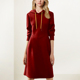 新款 气质中长款 红色连衣裙女2026年春季 宽松显瘦百搭连帽卫衣裙子