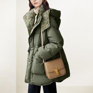 加厚连帽羽绒服女2026年冬装新款宽松加厚中长款百搭保暖绿色外套