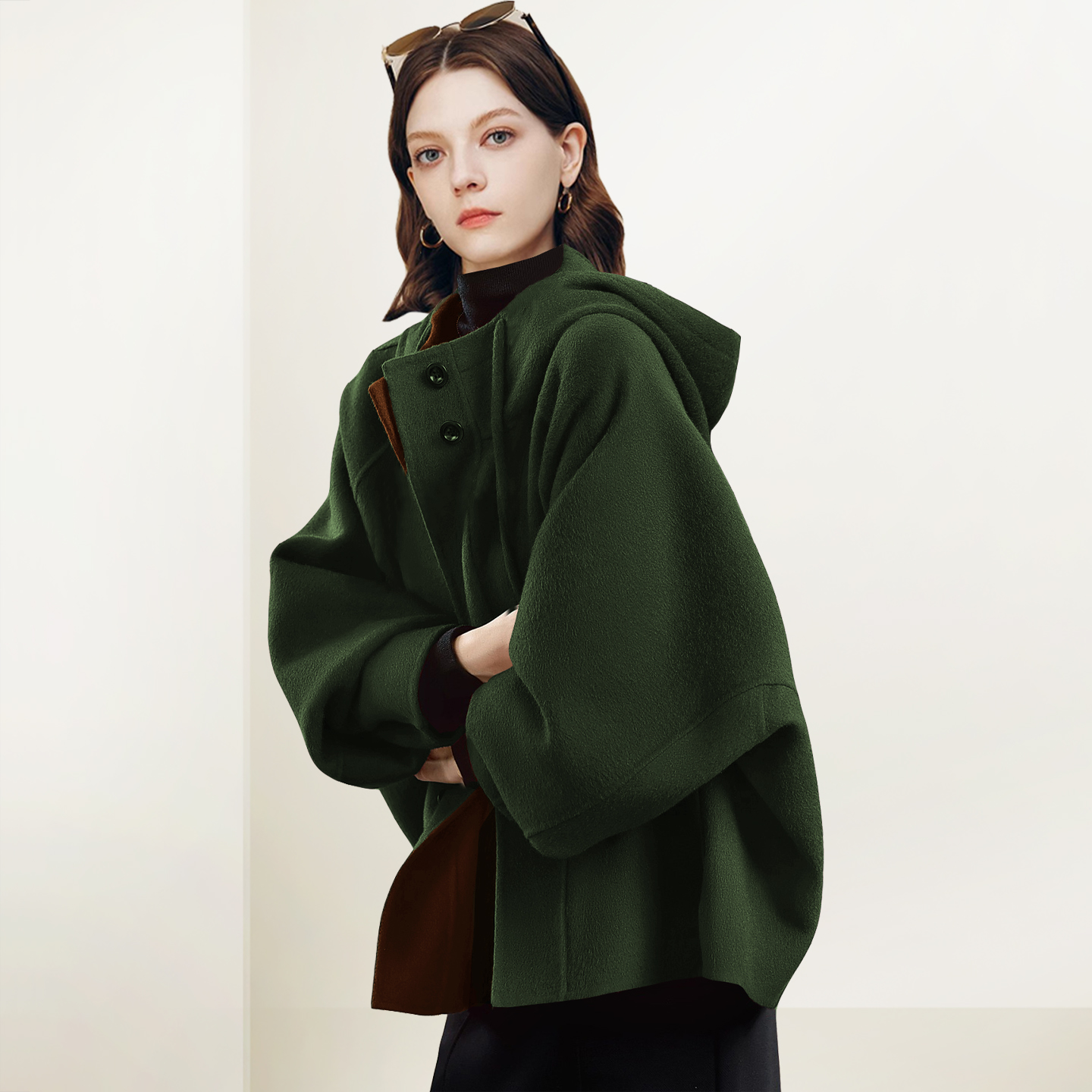 高级感绿色宽松洋气减龄大衣