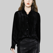 高级感气质显瘦遮肚显瘦小衫 新款 女2026年冬装 黑色复古金丝绒衬衫