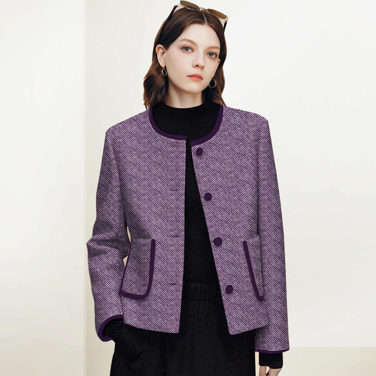 QOOEL法式小香风气质短外套2025秋冬新款复古设计感通勤撞色上衣,女装/女士精品,短外套,淘宝优惠券,粉丝福利购,淘宝优惠卷