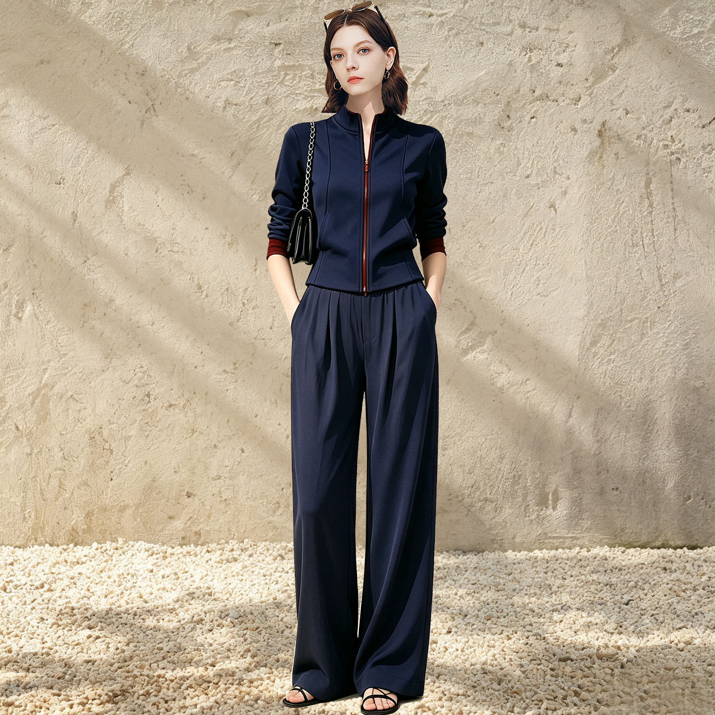 秋新款显瘦外套阔腿裤套装图片