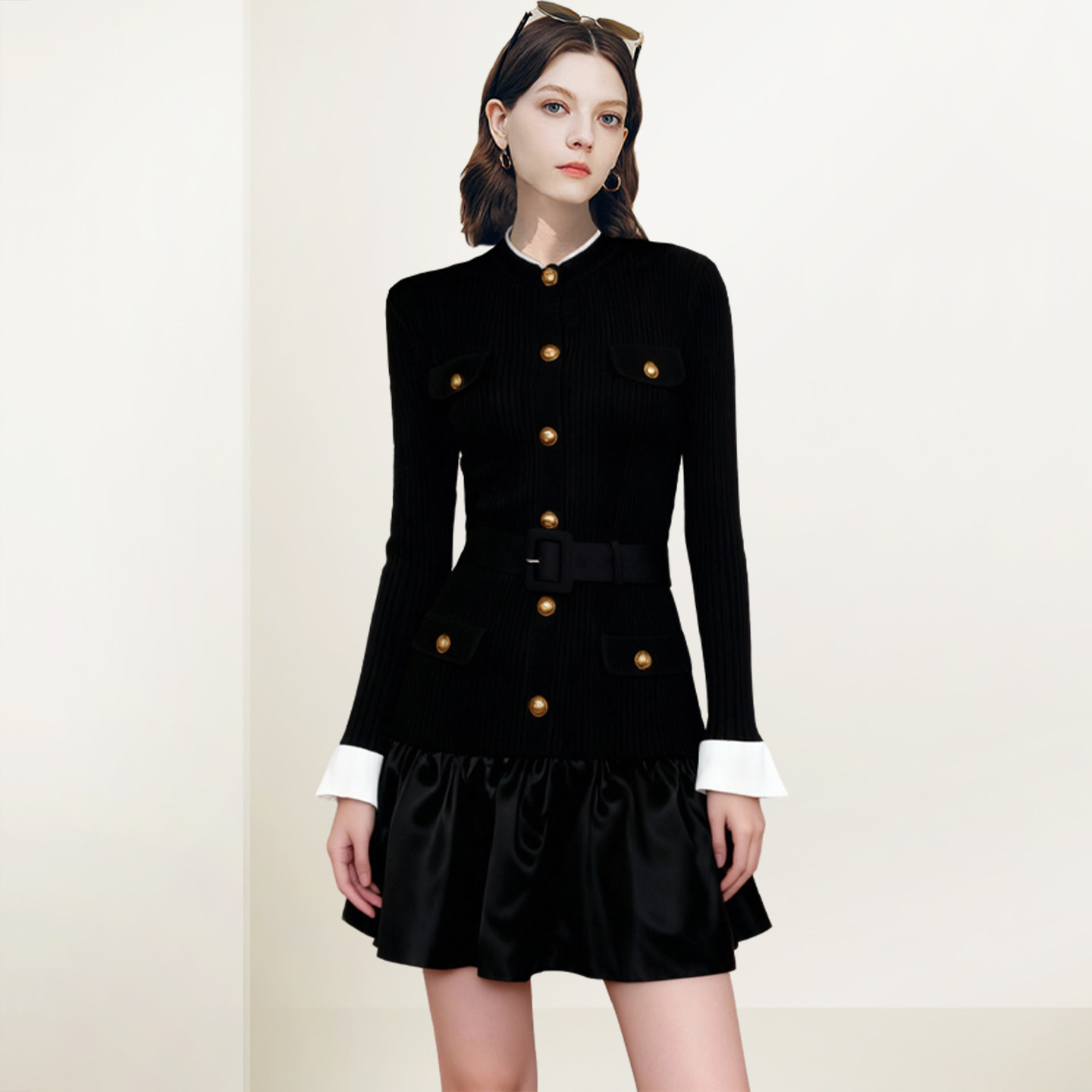 QOOEL复古设计感小香风拼接中长裙2026春季新款法式高级感连衣裙,女装/女士精品,连衣裙,淘宝优惠券,粉丝福利购,淘宝优惠卷