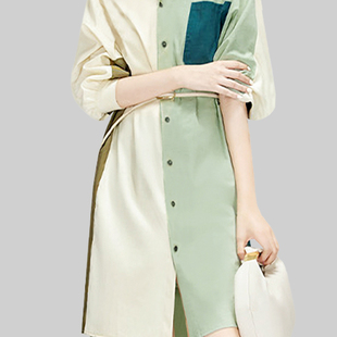 法式撞色衬衫连衣裙女2025年秋冬新款设计感时尚休闲茶歇初恋裙子