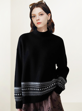 QOOEL宽松慵懒风复古毛衣2025冬季新款休闲洋气减龄半高领针织衫