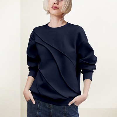 蓝色圆领套头显瘦时尚百搭上衣女