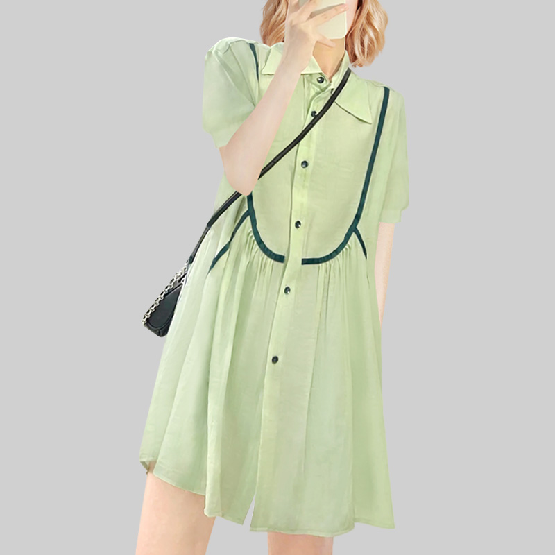 绿色纯欲风连衣裙子女夏季