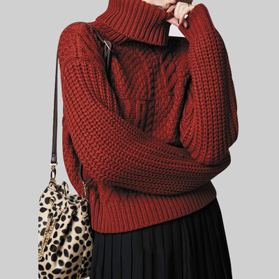 红色秋冬宽松加厚保暖高领毛衣