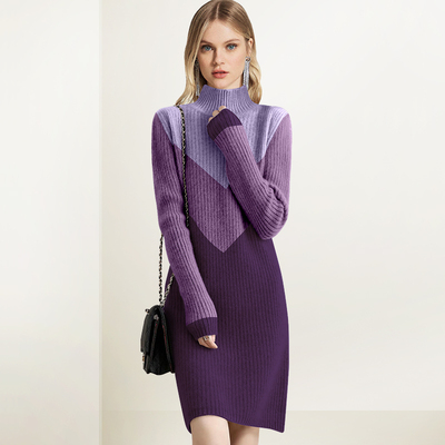 半高领拼色针织毛衣女