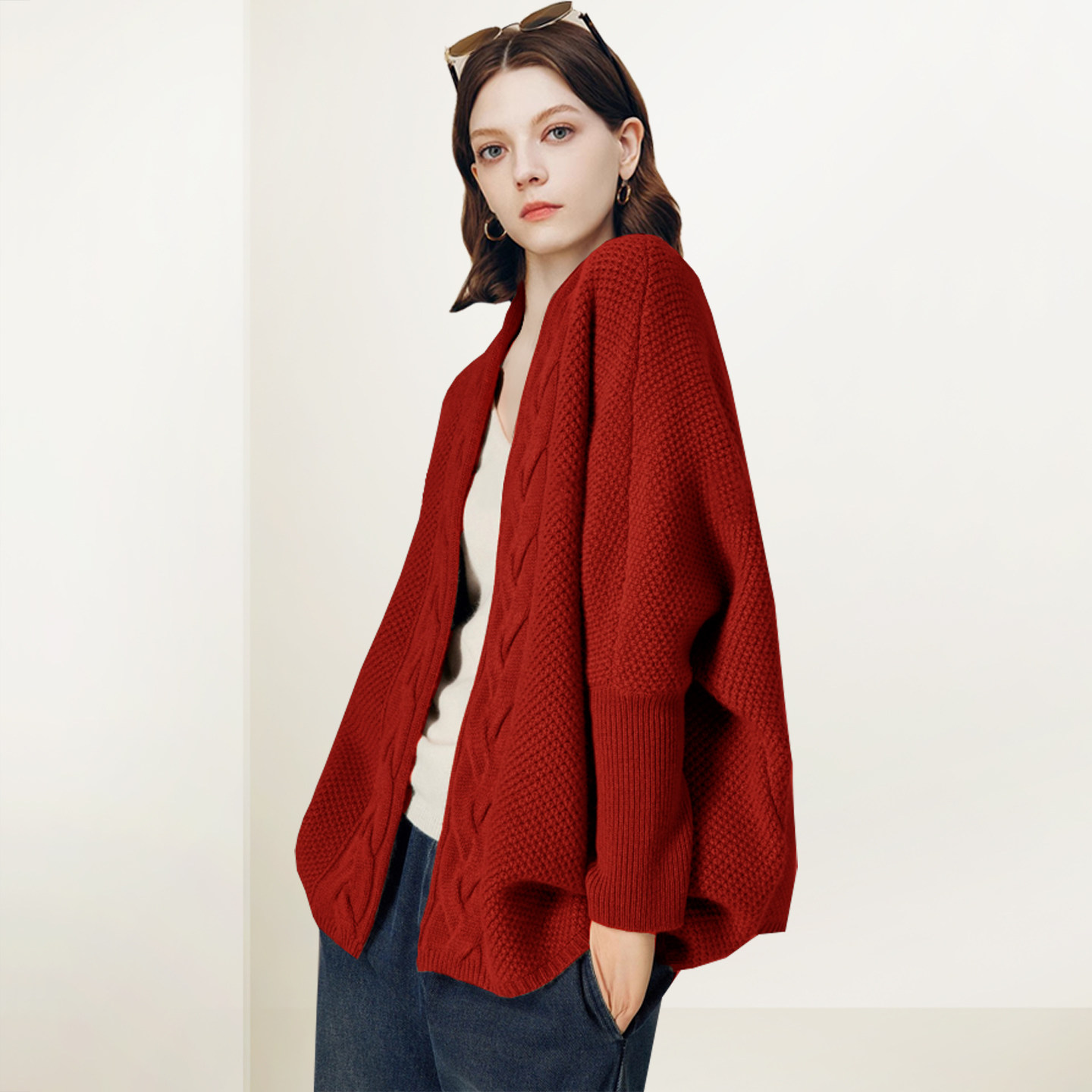 QOOEL复古V领扭花加厚毛衣外套女2025秋冬新款宽松洋气针织开衫潮,女装/女士精品,毛针织衫,淘宝优惠券,粉丝福利购,淘宝优惠卷