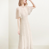 圆领荷叶袖 连衣裙女2026年夏装 新款 法式 气质收腰短袖 茶歇A字裙潮