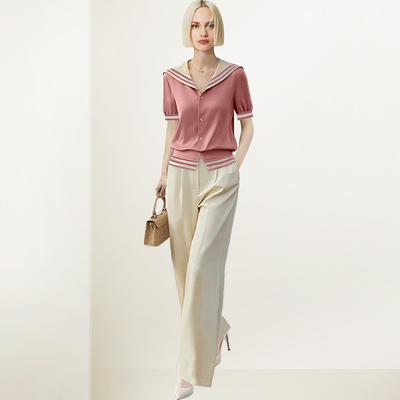 针织衫短袖上衣休闲裤两件套