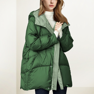 QOOEL复古连帽宽松羽绒服女2026冬新款设计感洋气直筒保暖面包服