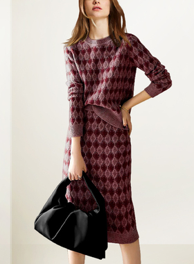 QOOEL小香风洋气套装2025年秋冬新款轻熟风针织毛衣半身裙两件套