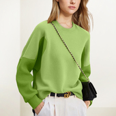 绿色拼接圆领卫衣女2026年春新款 撞色宽松显瘦设计感小众简约上衣