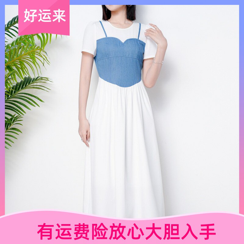 超好看拼接牛仔连衣裙女夏2025新