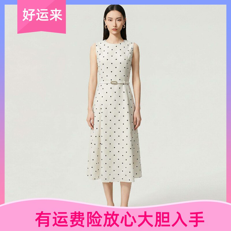南油高货时尚优雅圆领收腰连衣裙