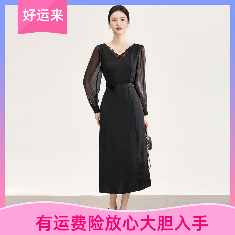 -南油高品质V领蕾丝拼接琉璃纱玫