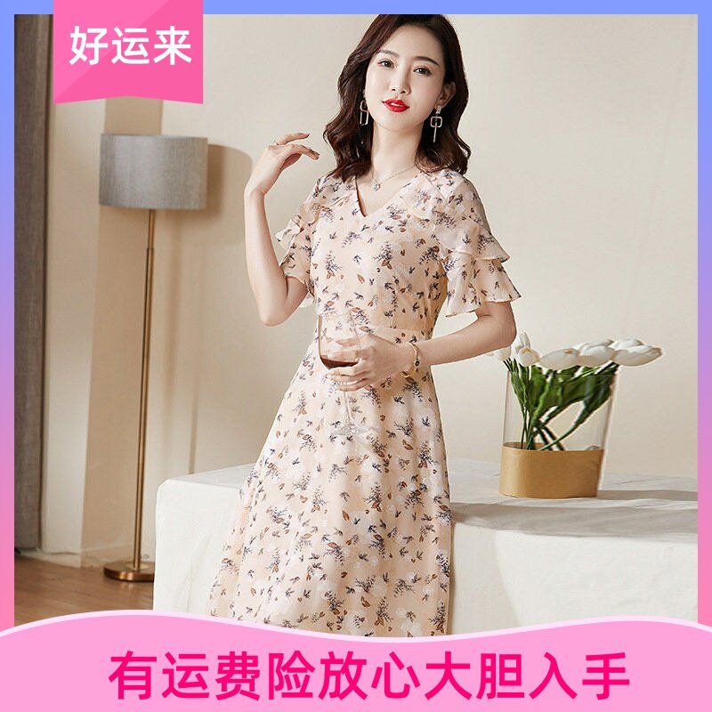 夏季时尚五分袖印花连衣裙