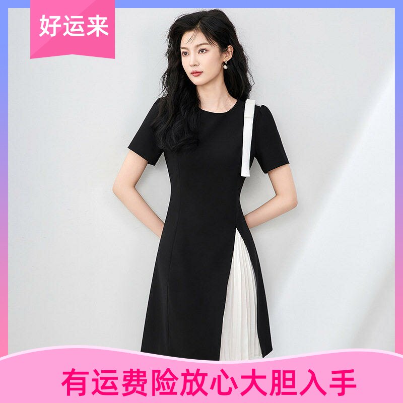 通勤不规则蝴蝶撞色时尚连衣裙