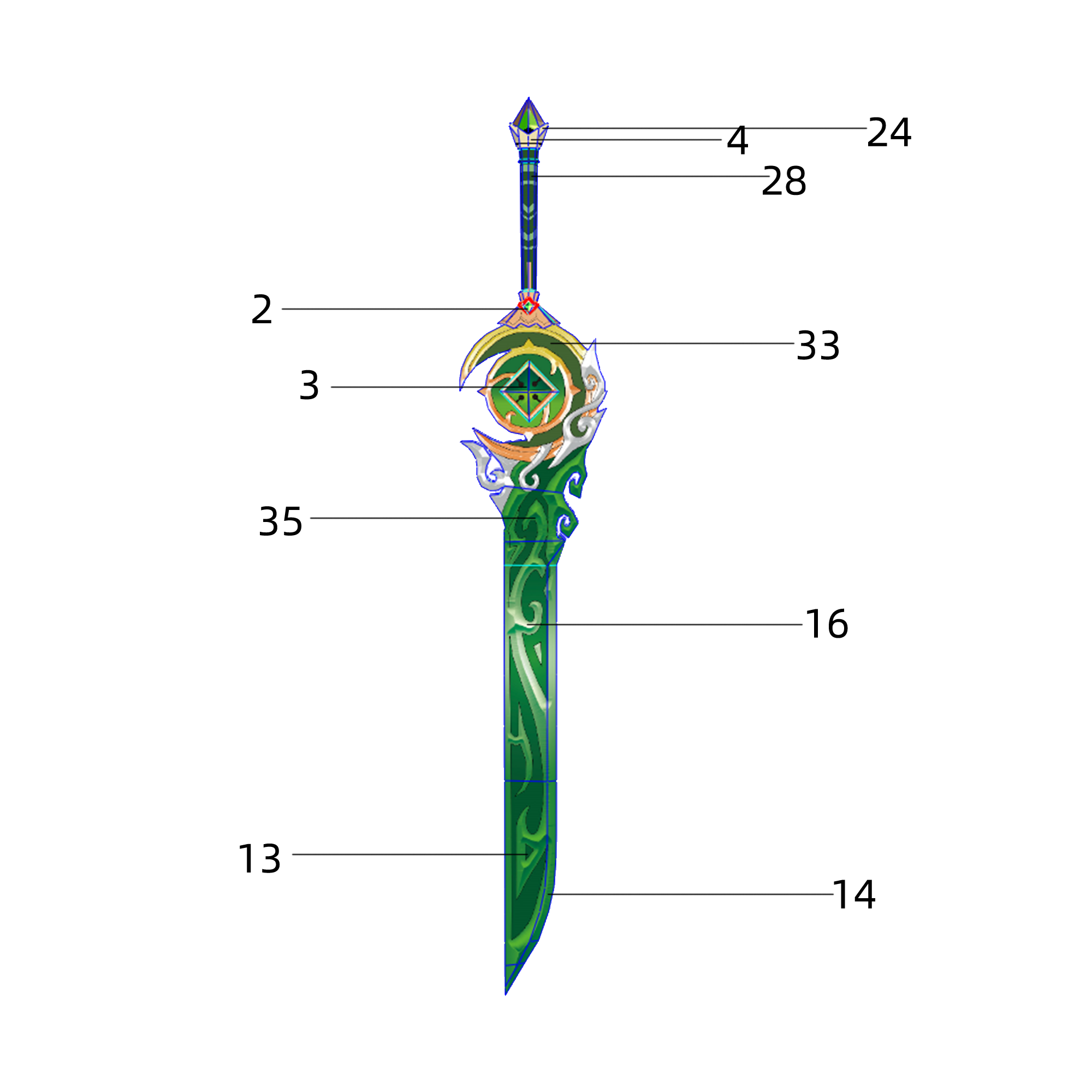 五星双手大剑 幽夜华尔兹 黎明神剑 纸模型 原神武器 diy剪纸书