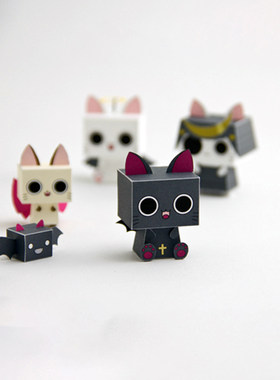 3厘米高 6款 Q版可爱类型手工小恶魔猫 手工DIY立体纸质3D纸模型