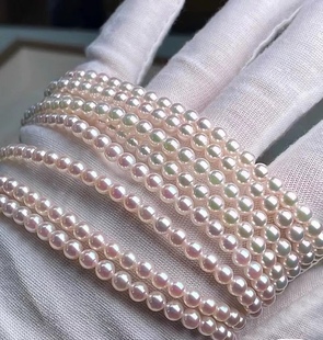 4-5毫米精品akoya阿古屋海水珍珠项链极强光泽小灯泡颗粒珠定制