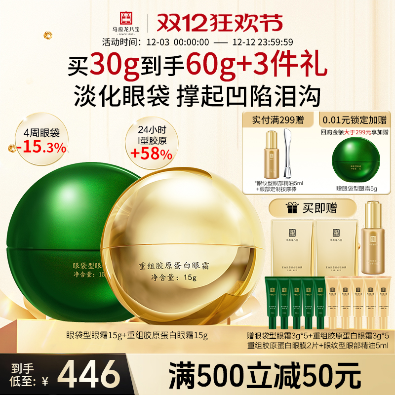 【双12抢购】马应龙眼霜淡化眼袋黑眼圈细纹紧致抗皱胶原蛋白八宝