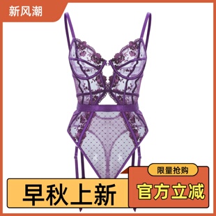 套装 蕾丝连体衣性感内衣薄款 小众款 文胸 紫色夜晚