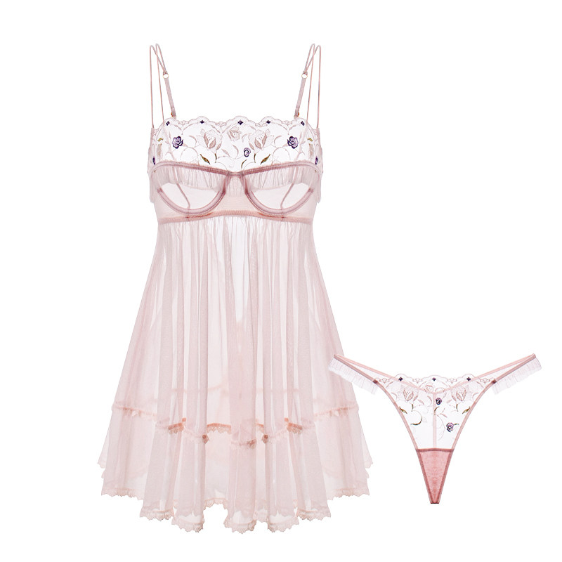 法式仙女小胸性感睡衣 小雏菊蕾丝美背吊带睡裙