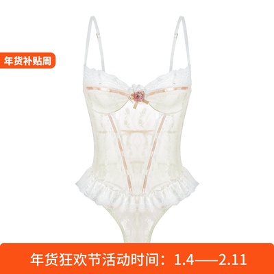 春心萌动*性感纯欲蕾丝吊带连体衣套装睡裙连体衣文胸套装内衣