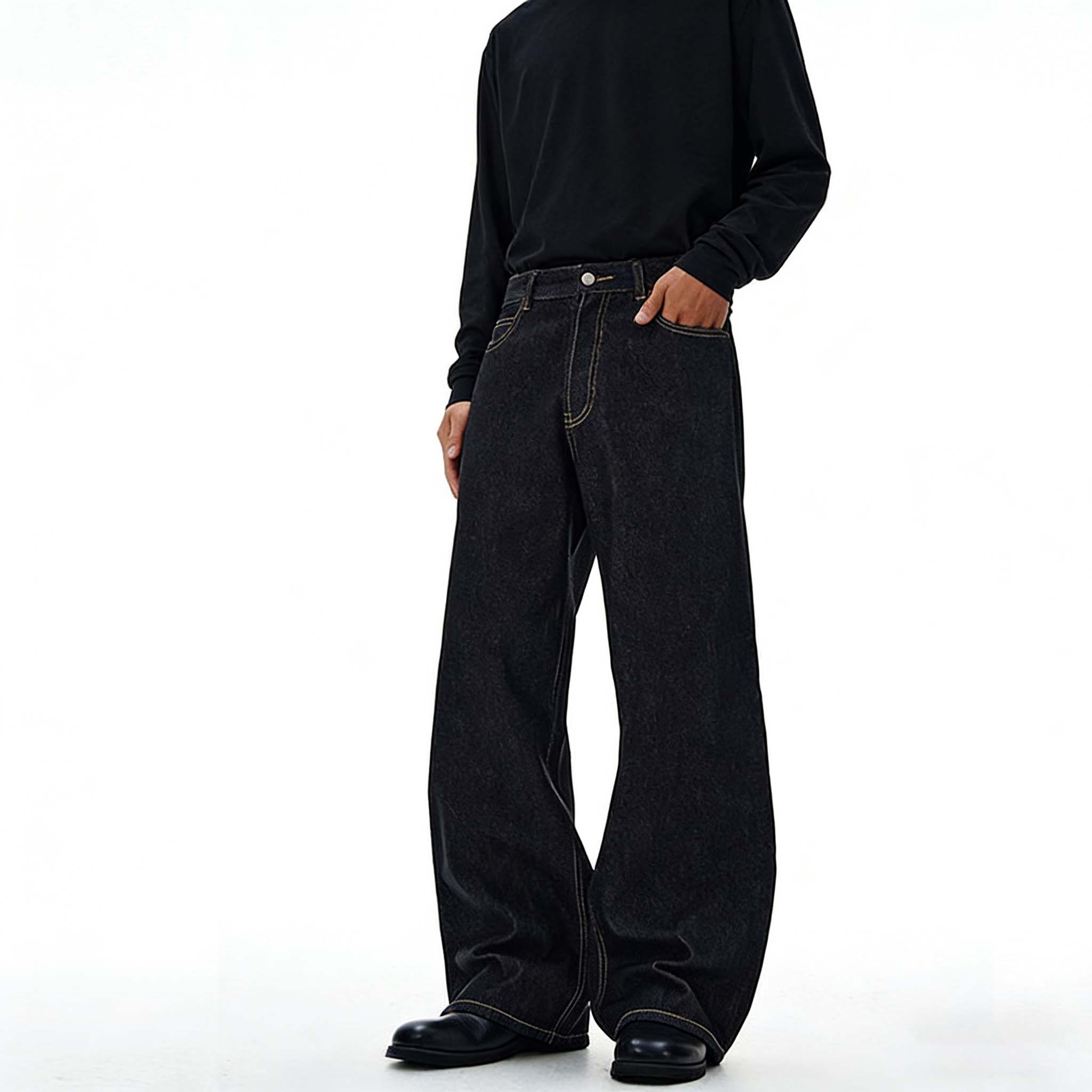 美式复古cleanfit阔腿牛仔裤男潮牌新款宽松垂感直筒休闲百搭长裤