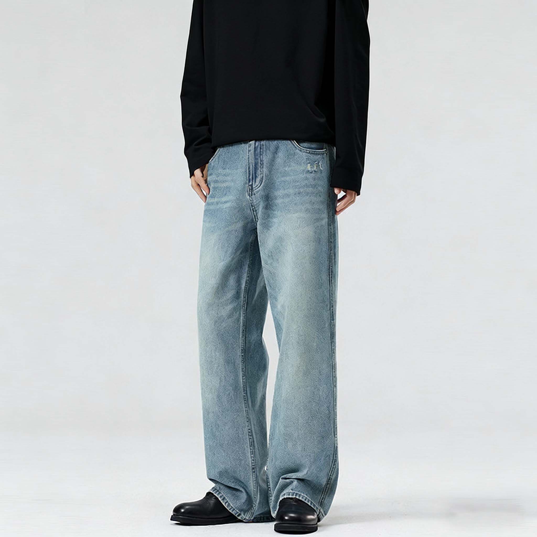 美式复古cleanfit阔腿牛仔裤男潮牌2026新款高街水洗宽松直筒长裤