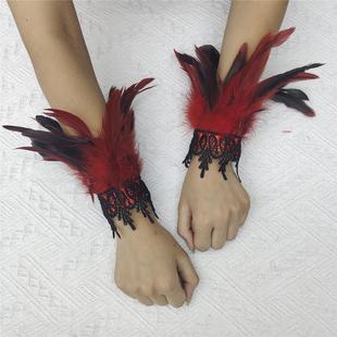 圣诞节蕾丝花边圣诞节羽毛袖口演出化装舞会服饰配饰配件假袖口