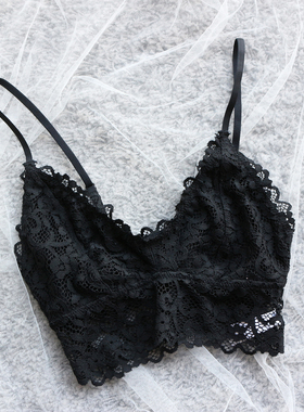 B010｜2件外贸法式蕾丝三角杯超薄无扣背心黑色文胸无钢圈无垫