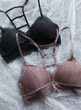 B002 外贸欧美法式蕾丝薄杯固定棉垫无钢圈文胸无扣背心女