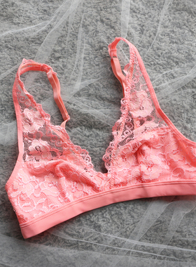 B524 清仓外贸欧美蕾丝超薄文胸深V领无钢圈无垫法式舒适女内衣