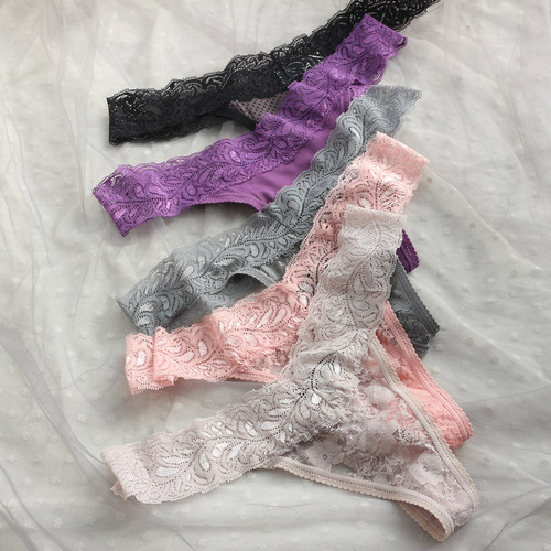 T1538｜2条装外贸欧美轻薄透气蕾丝性感透肉丁字裤女内裤打底t裤