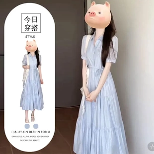 减龄裙子 2025夏季 穿搭微胖mm法式 气质连衣裙女收腰显瘦中长款 时尚