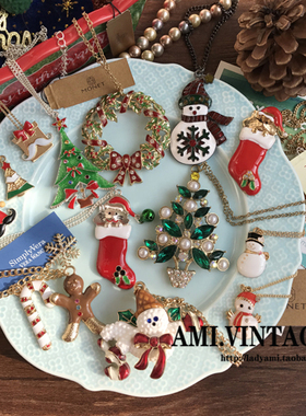 毛衣链复古珐琅彩釉圣诞树姜饼人